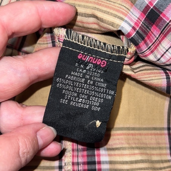 Volcom Poison Oak Sundress in Curry Tan Pink Plaid Size 3 NWT - Picture 5 of 7